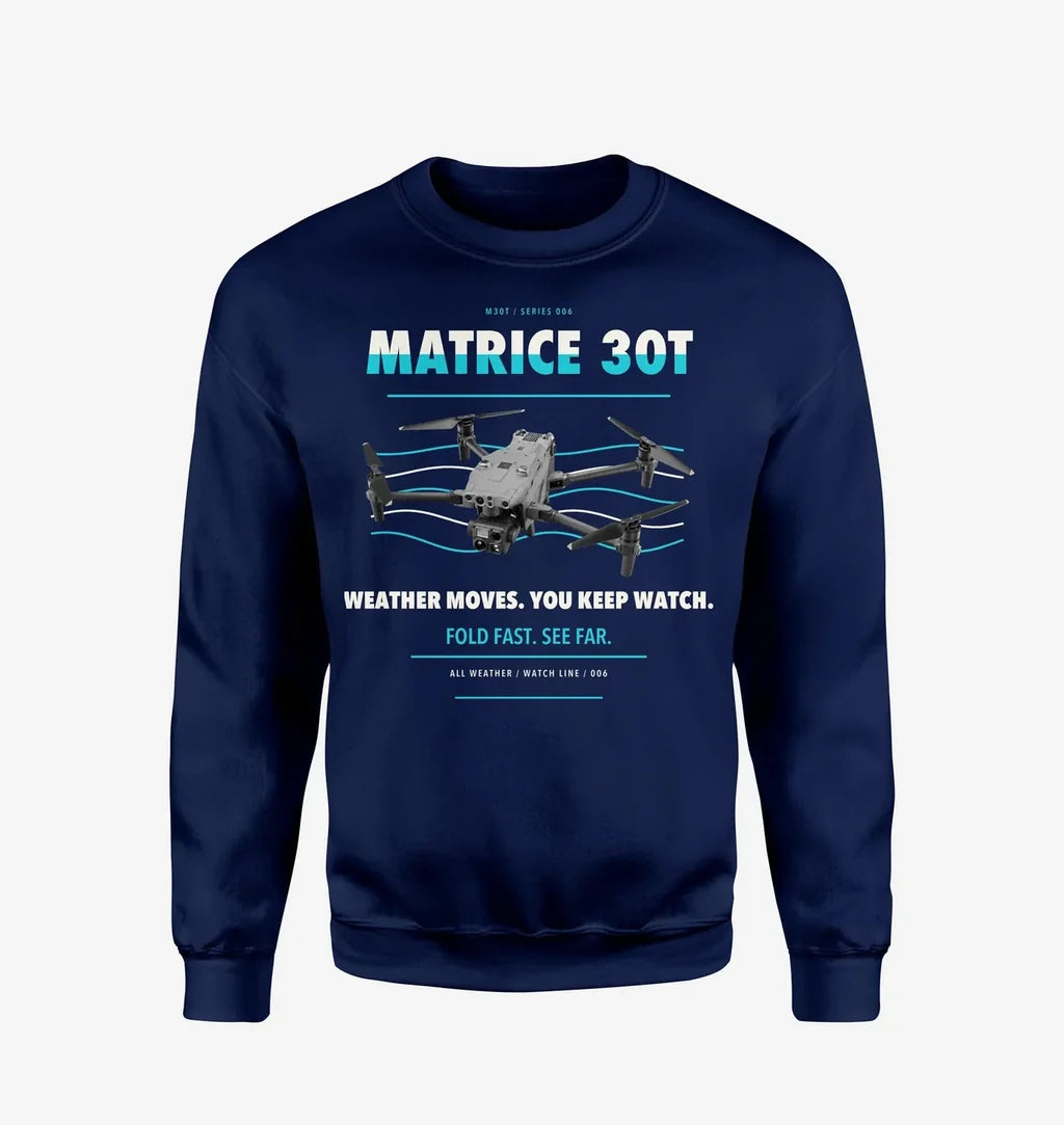 DJI Matrice 30T design on navy blue sweatshirt