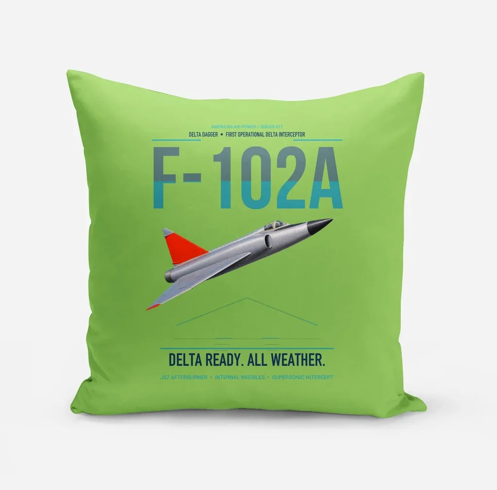 F-102A Delta Dagger design on light green pillow