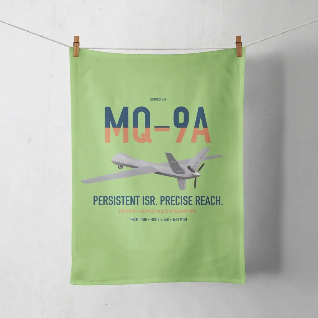 MQ-9A Reaper design on light green towel