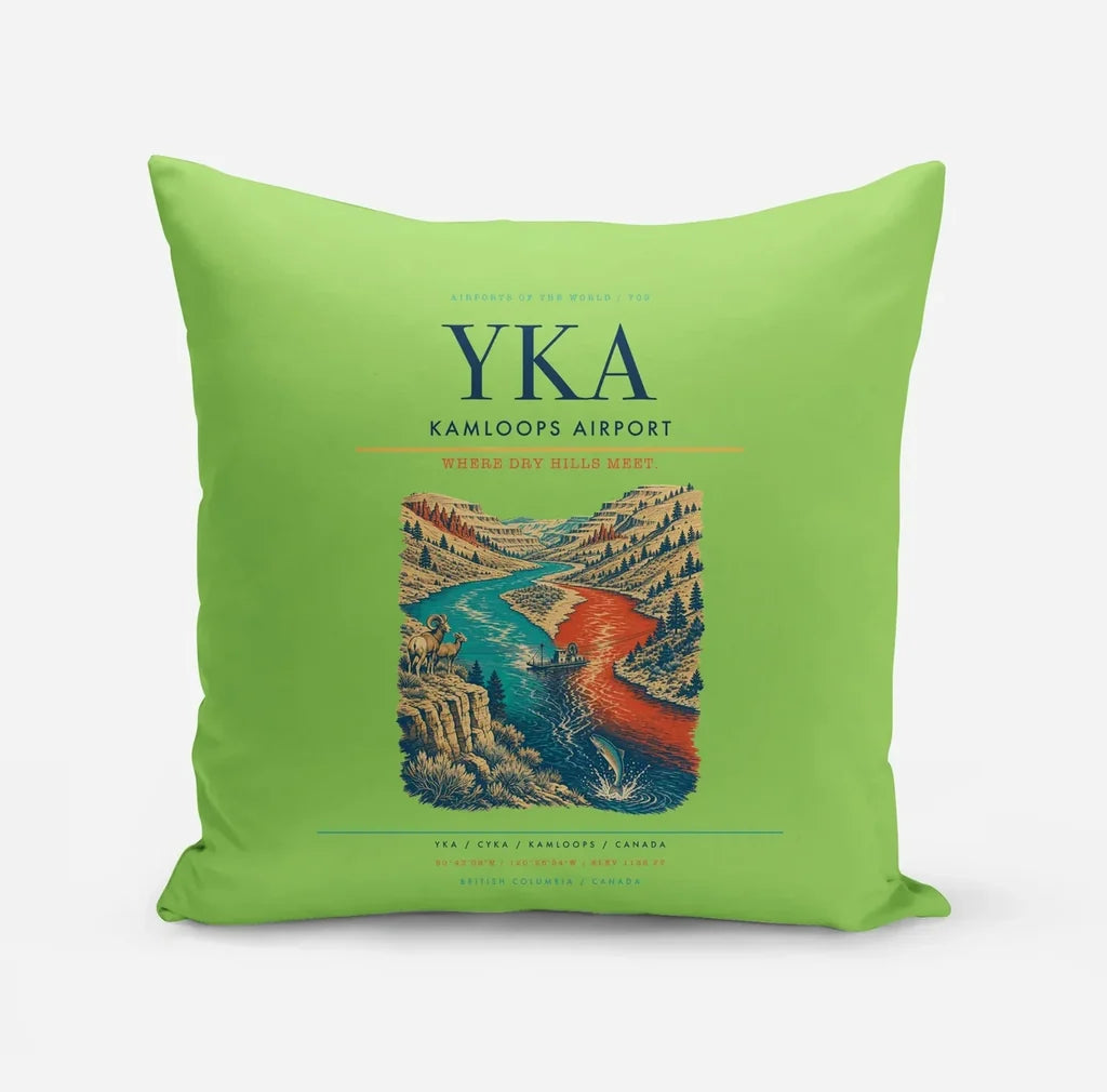 Kamloops Airport (YKA) design on light green pillow