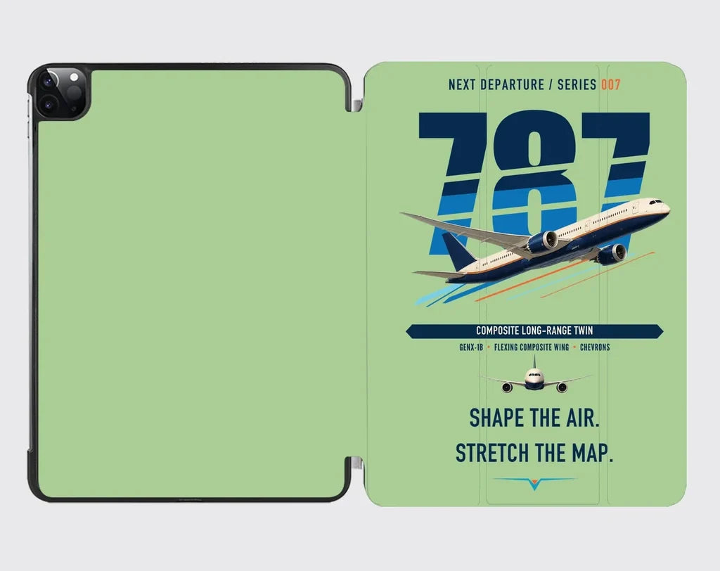 Boeing 787-9 Dreamliner design on light green ipad tablet case