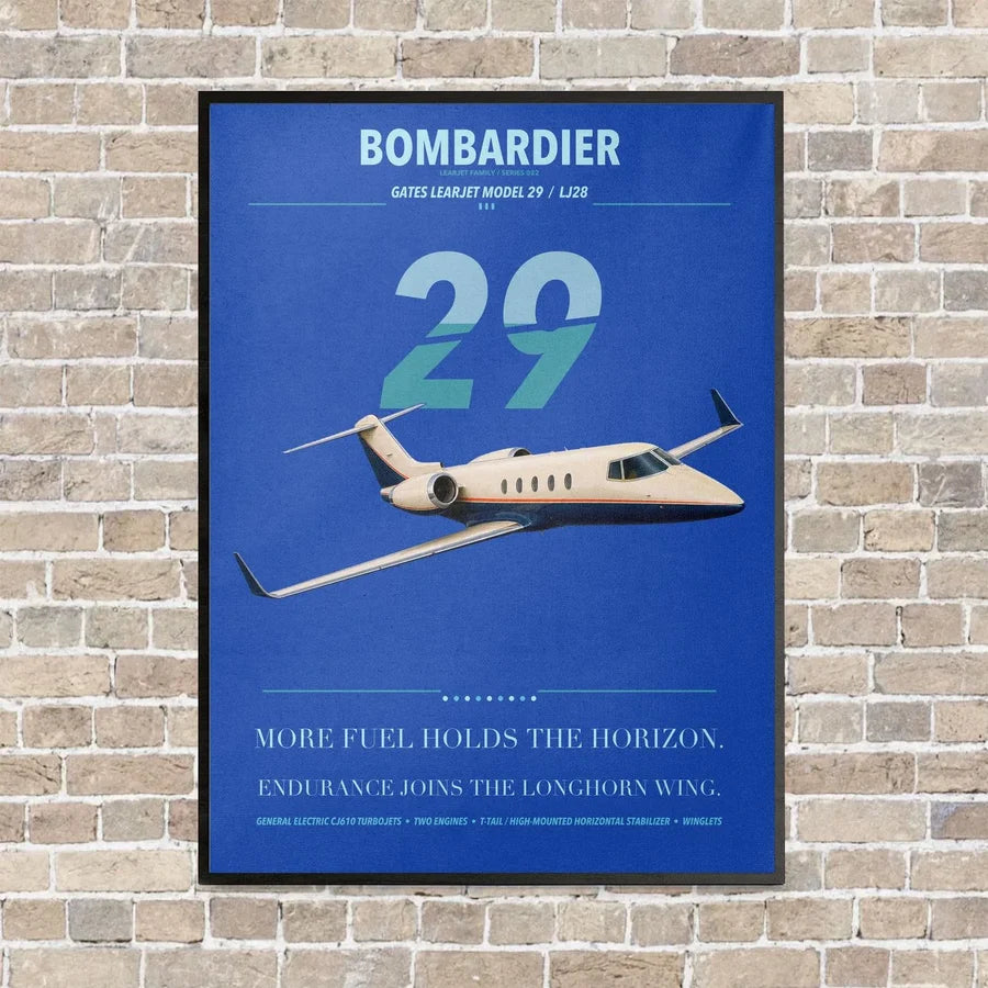 Bombardier Learjet 29 vertical canvas print - framed - blue background