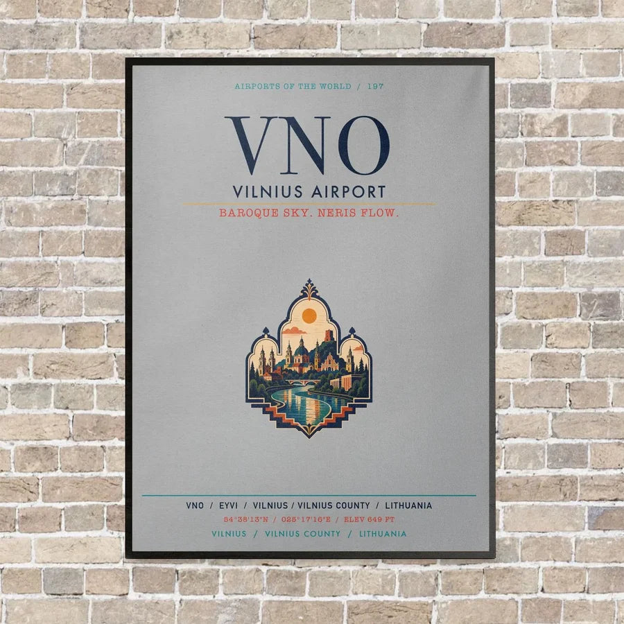 Vilnius Airport VNO vertical canvas print - framed - light gray background