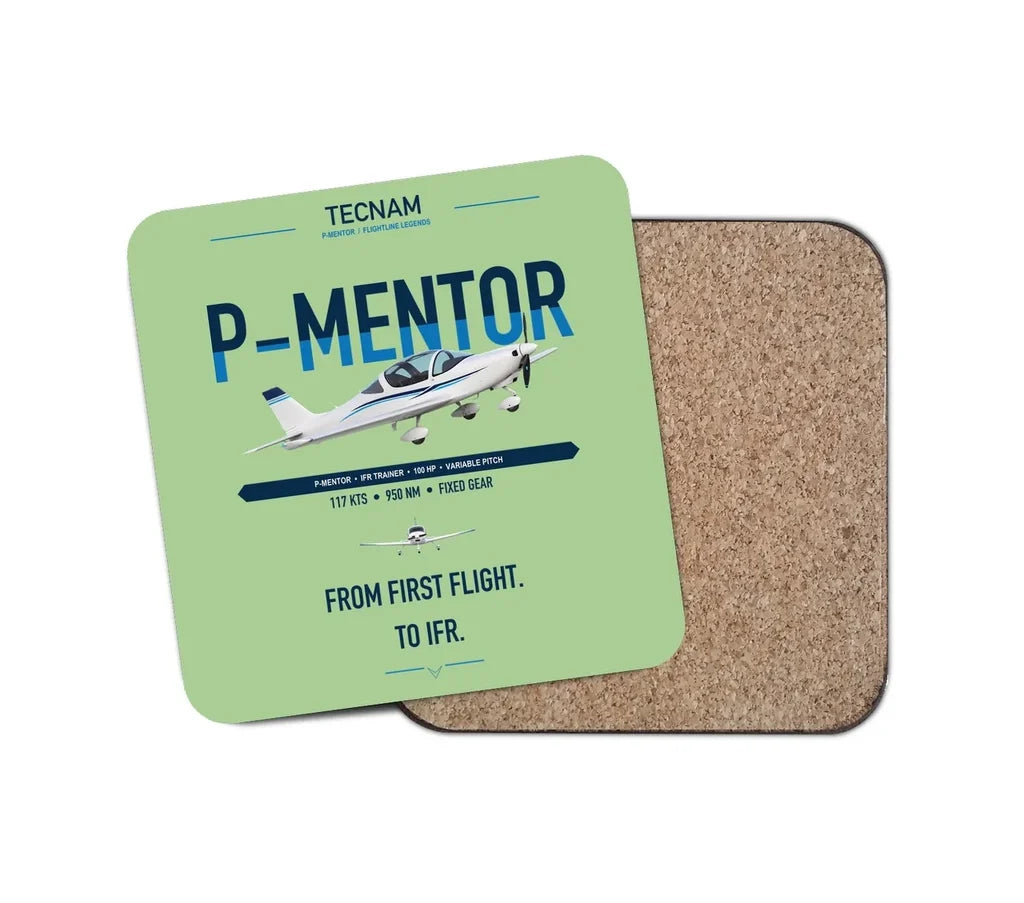 Tecnam P-Mentor design on light green 1 piece coaster