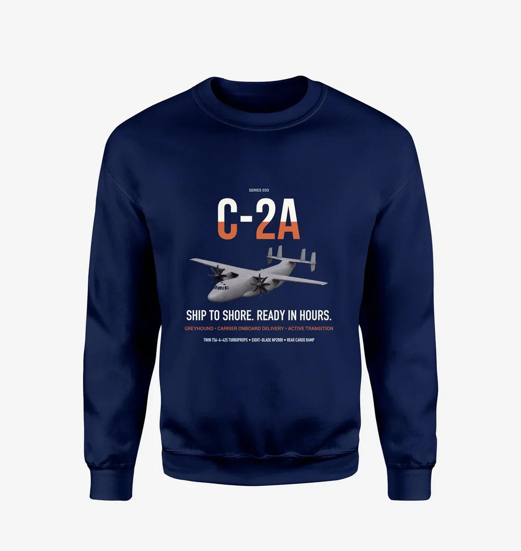 C-2A Greyhound design on navy blue sweatshirt