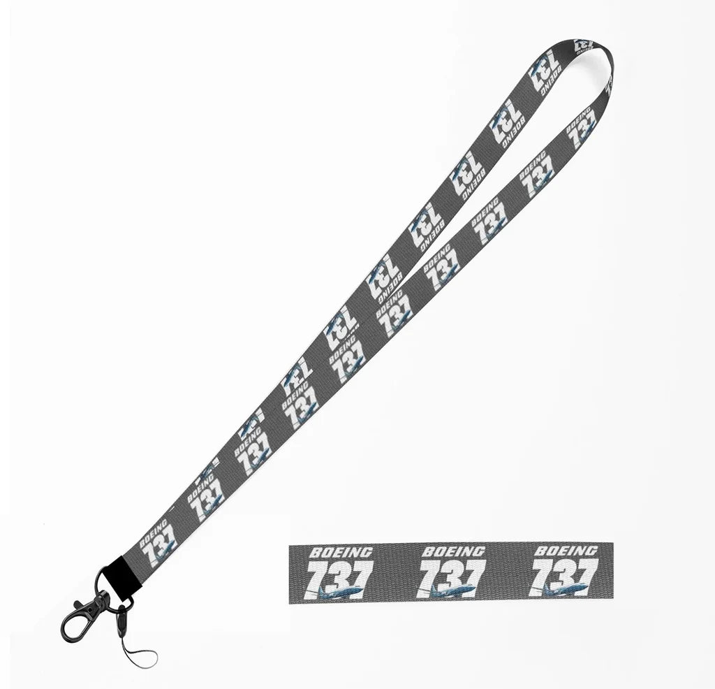 Super Boeing 737+Text lanyard and ID holder in gray