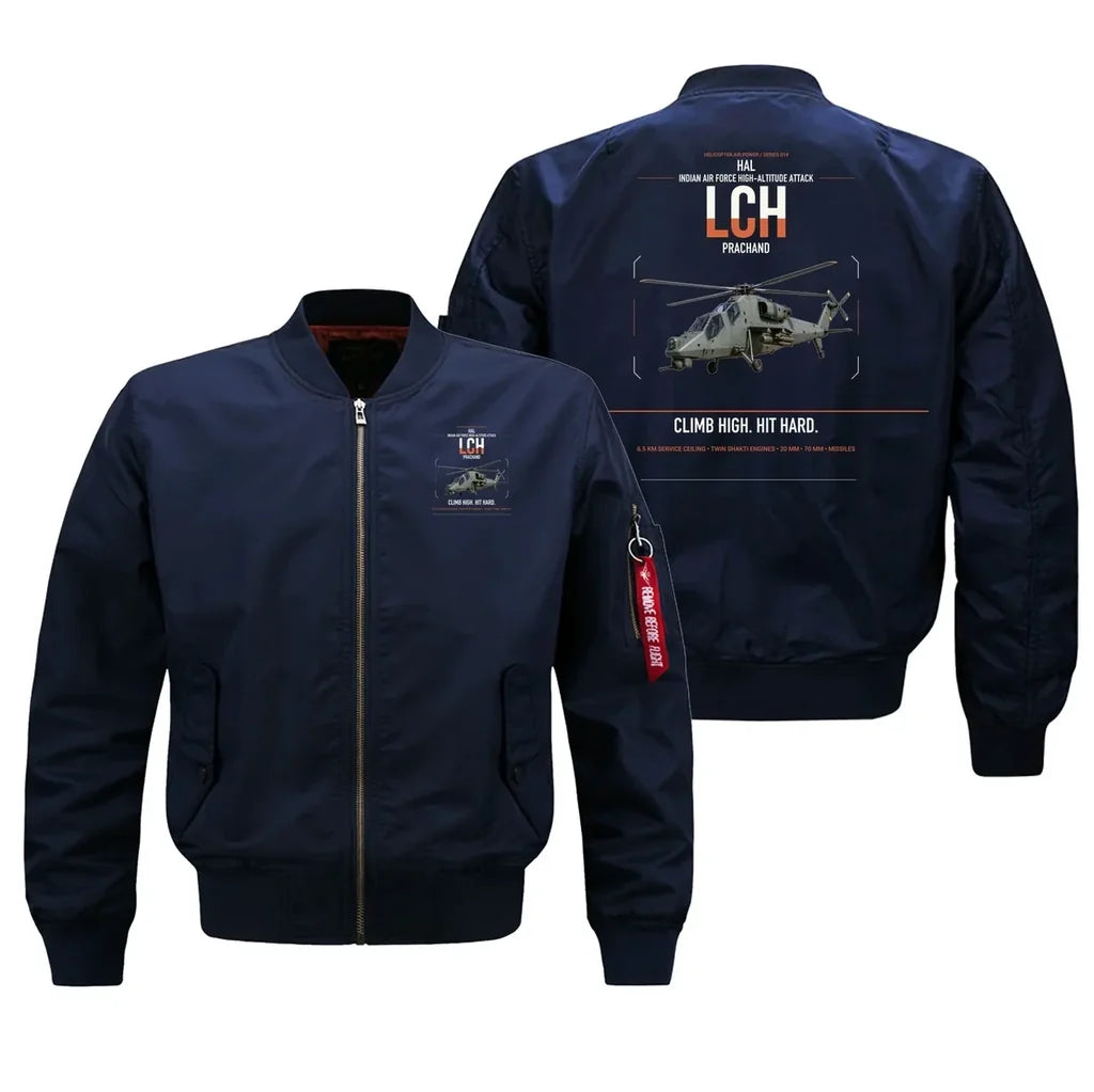 HAL LCH Prachand design on blue bomber jacket, double-side print