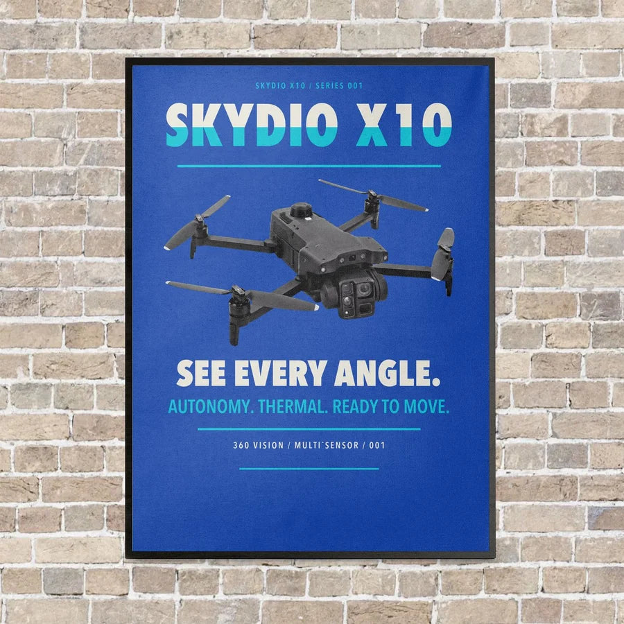 Skydio X10 vertical canvas print - framed - blue background