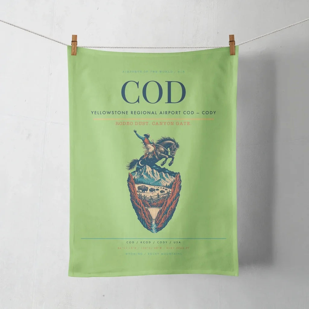 Yellowstone Regional Airport (COD) design on light green towel