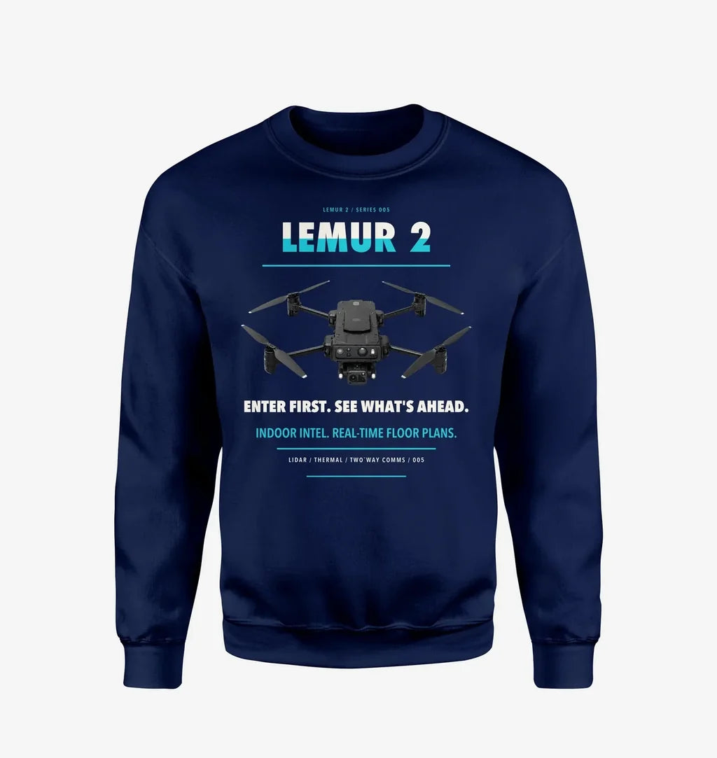 BRINC LEMUR 2 design on navy blue sweatshirt