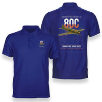 Thumbnail for IAR 80C design on blue double-side polo t-shirt, double-side print