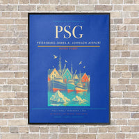 Thumbnail for Petersburg James A. Johnson Airport PSG vertical canvas print - framed - blue background