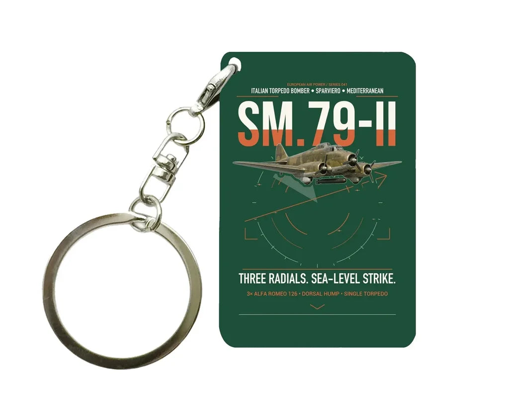 Savoia-Marchetti SM.79-II Sparviero design on dark green designed key chain, double-side print
