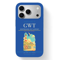 Thumbnail for Westerland Airport (GWT) design on blue iPhone 17 Pro MagSafe case