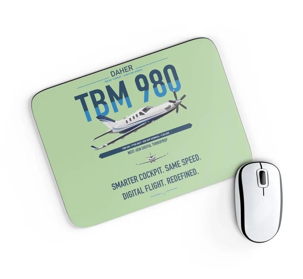 Daher TBM 980 design on light green rectangle mouse pad