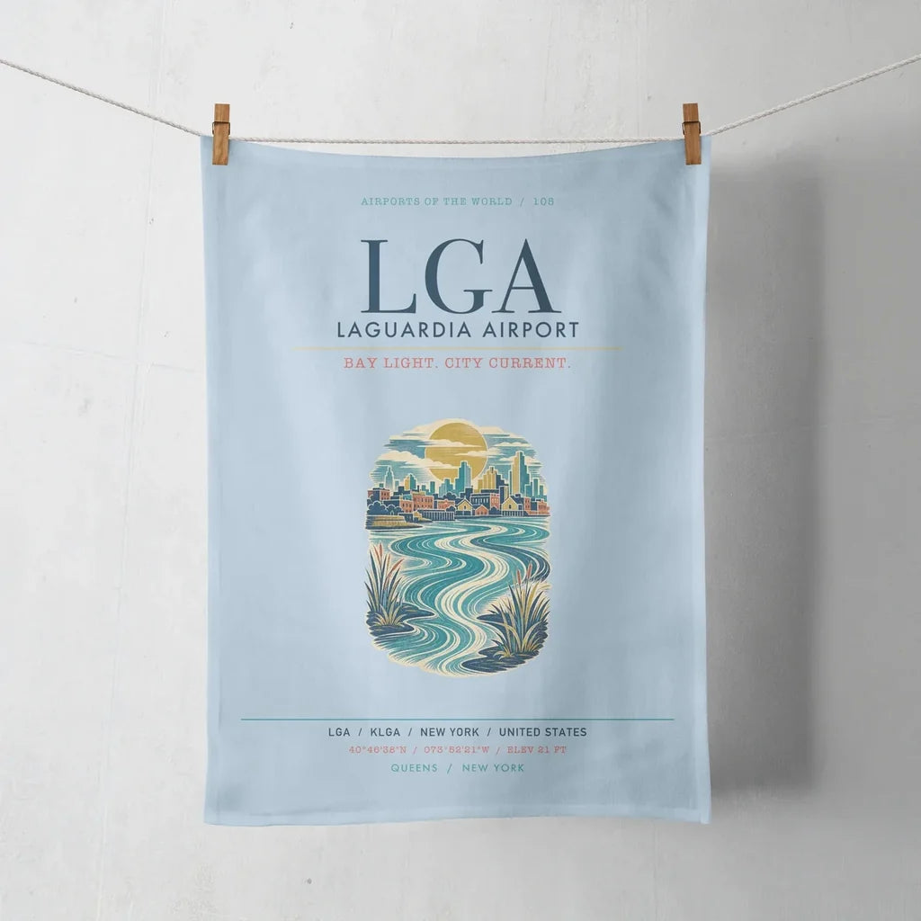 New York LaGuardia Airport (LGA) design on light blue towel