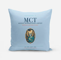 Thumbnail for Muscat International Airport (MCT) design on light blue pillow