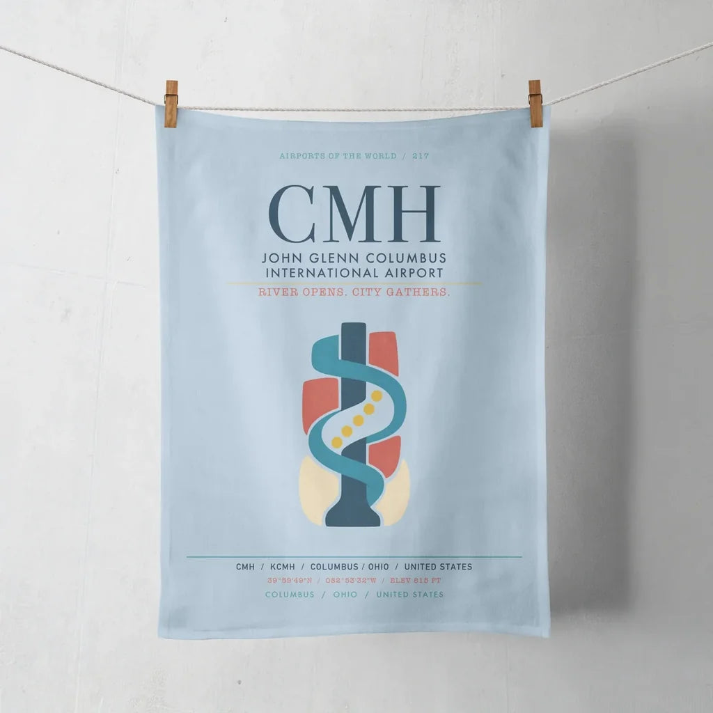 John Glenn Columbus International Airport (CMH) design on light blue towel