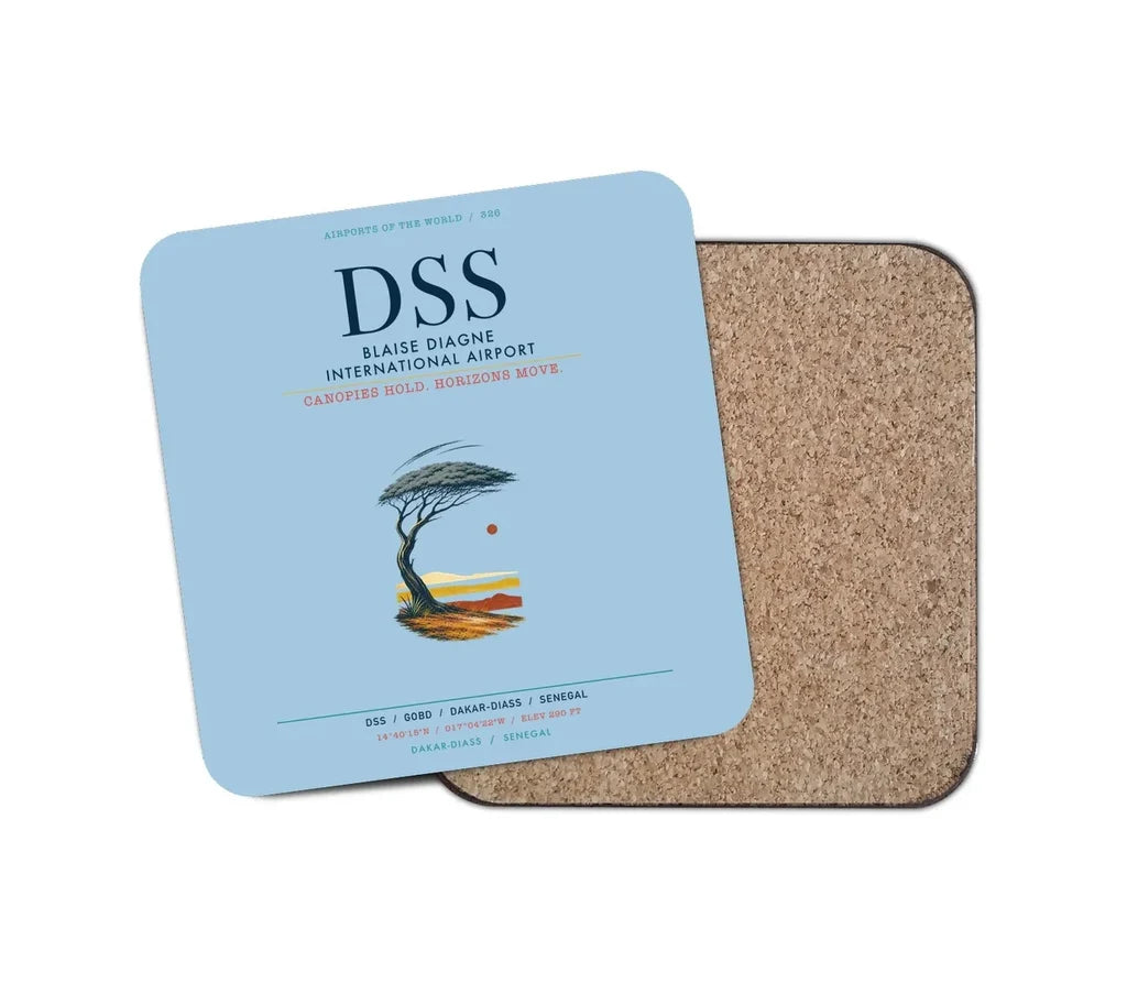 Blaise Diagne International Airport (DSS) design on light blue 1 piece coaster