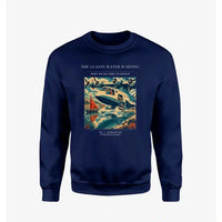 Thumbnail for VINTAGE G4280 - The Glassy Water Warning - Designed Sweatshirts design on navyblue