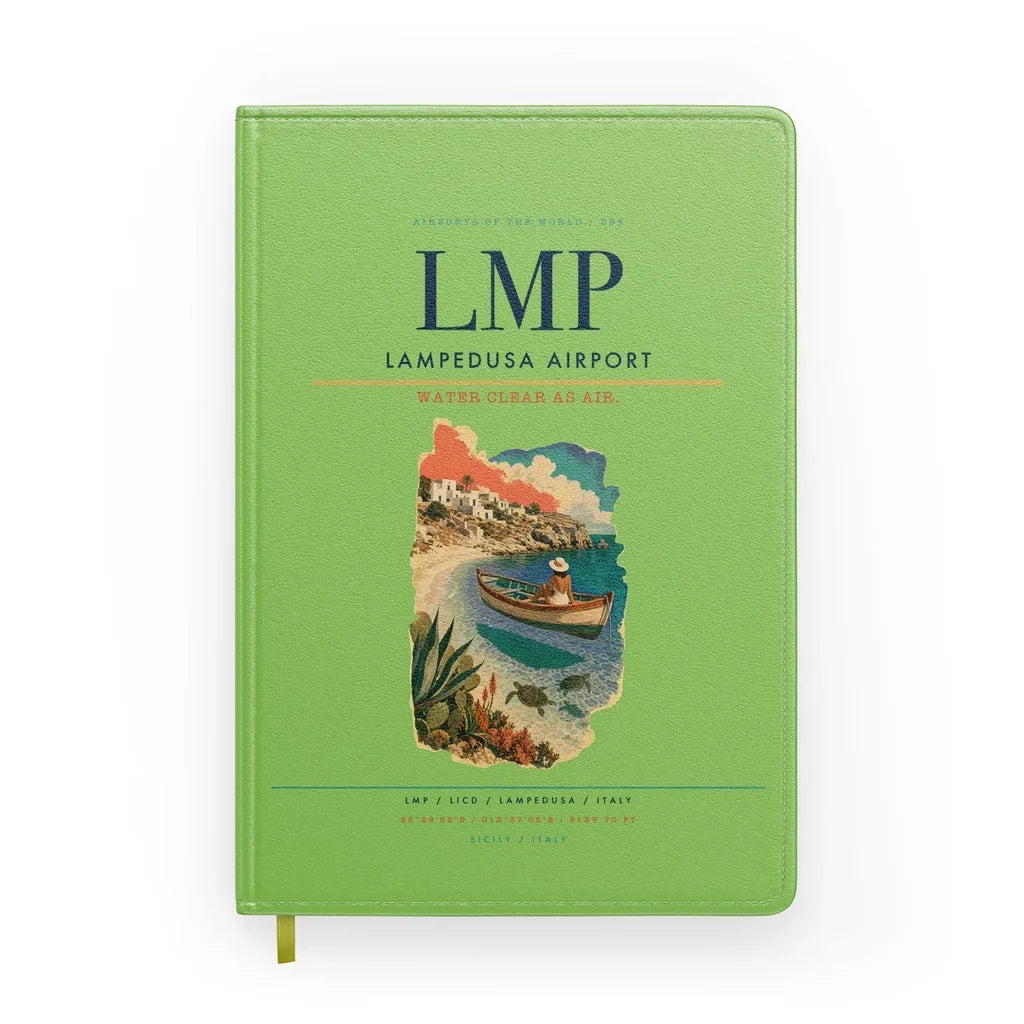 Lampedusa Airport (LMP) design on light green notebook