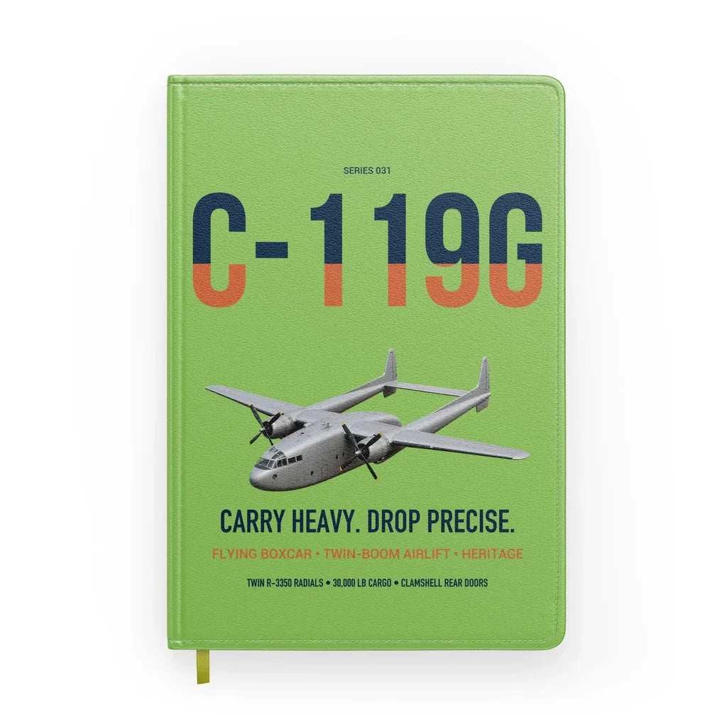 C-119G Flying Boxcar design on light green notebook