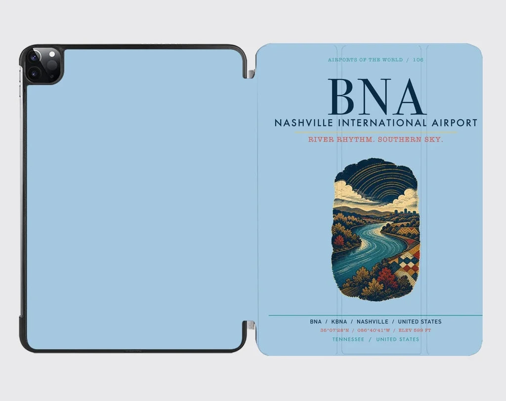 Nashville International Airport (BNA) design on light blue ipad tablet case