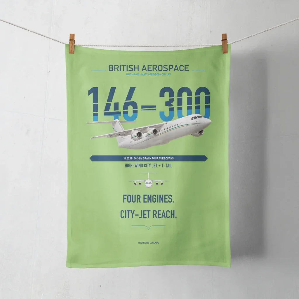 BAe 146-300 design on light green towel