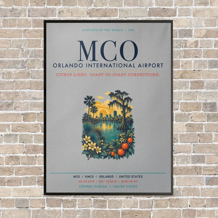 Orlando International Airport MCO vertical canvas print - framed - light gray background