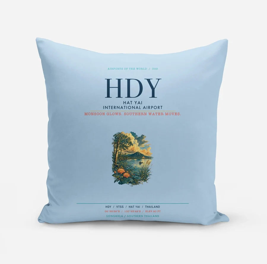 Hat Yai International Airport (HDY) design on light blue pillow