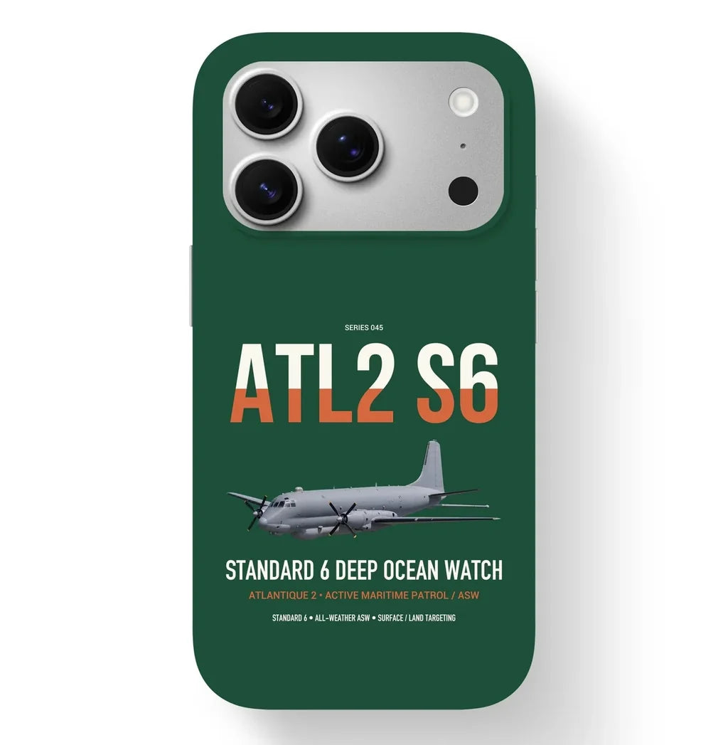 Atlantique 2 Standard 6 design on dark green magsafe iphone case, for iPhone 17 Pro