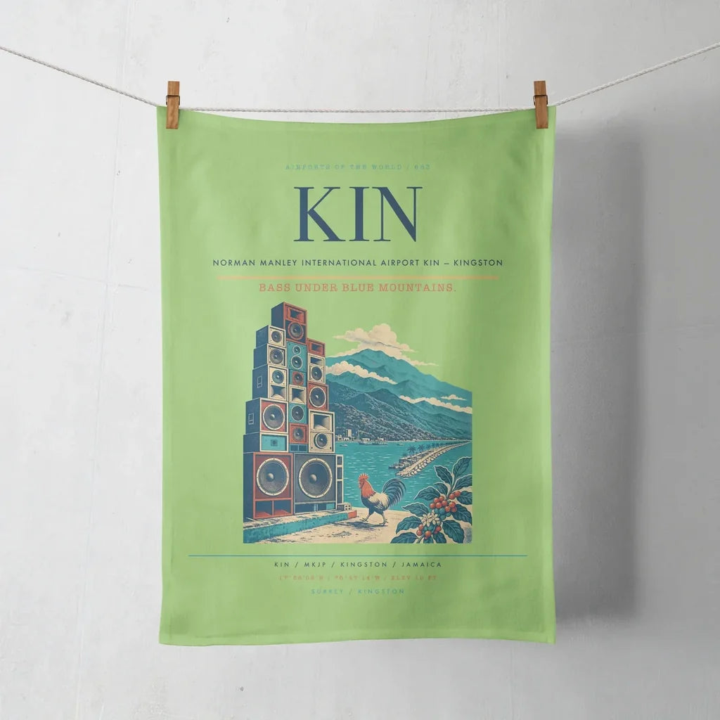 Norman Manley International Airport (KIN) design on light green towel