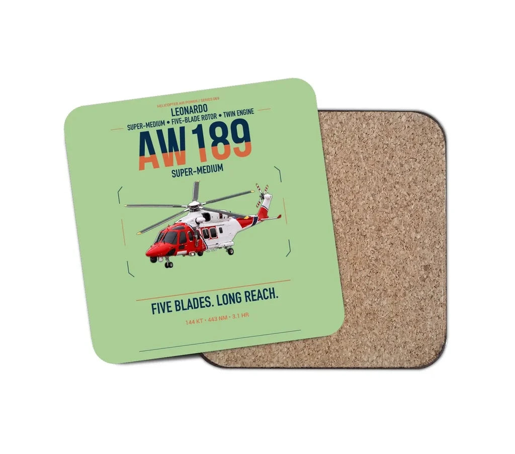 Leonardo AW189 design on light green 1 piece coaster