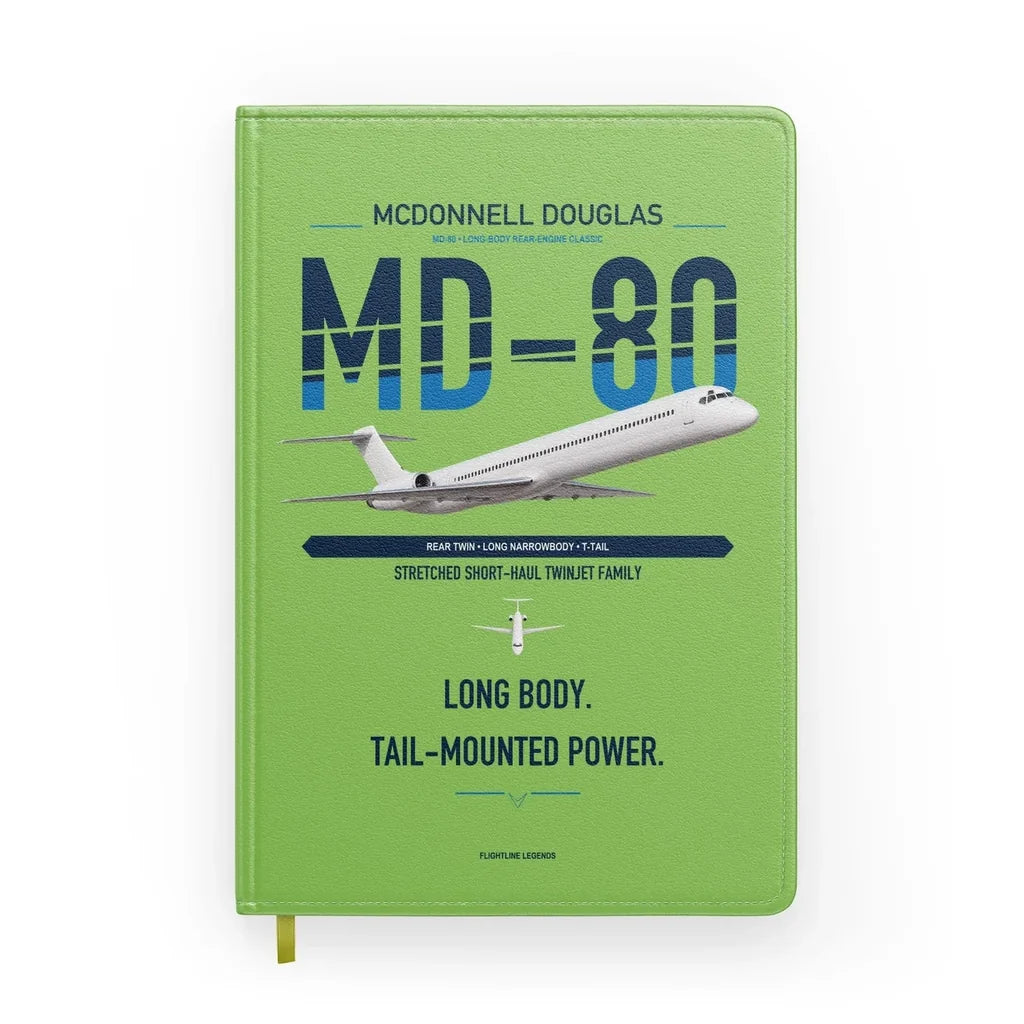 McDonnell Douglas MD-80 design on light green notebook