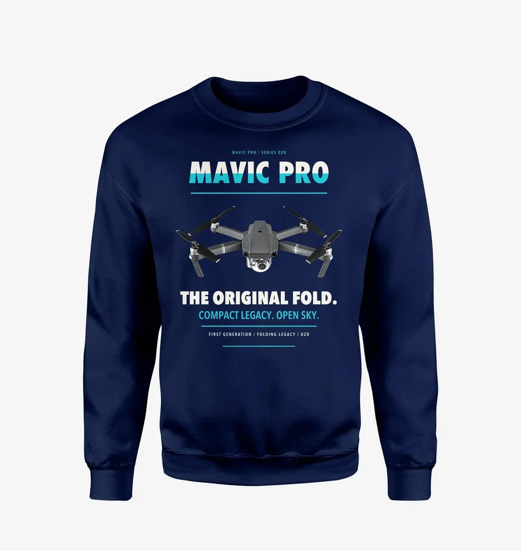 DJI Mavic Pro design on navy blue sweatshirt