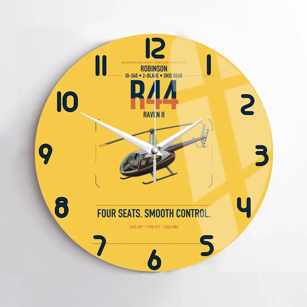 Robinson R44 Raven II design on yellow no frame wall clock