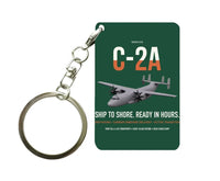 Thumbnail for C-2A Greyhound design on dark green designed key chain, double-side print