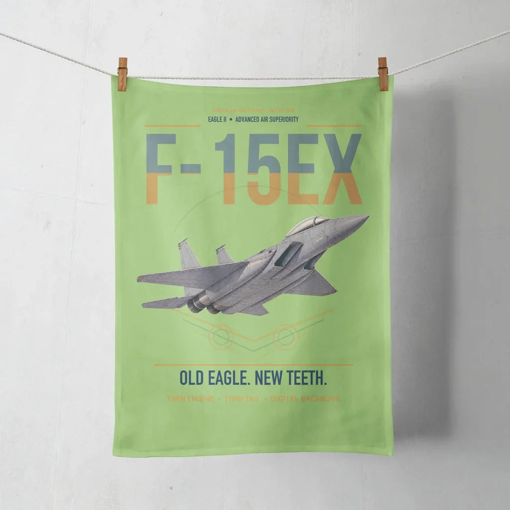 F-15EX Eagle II design on light green towel