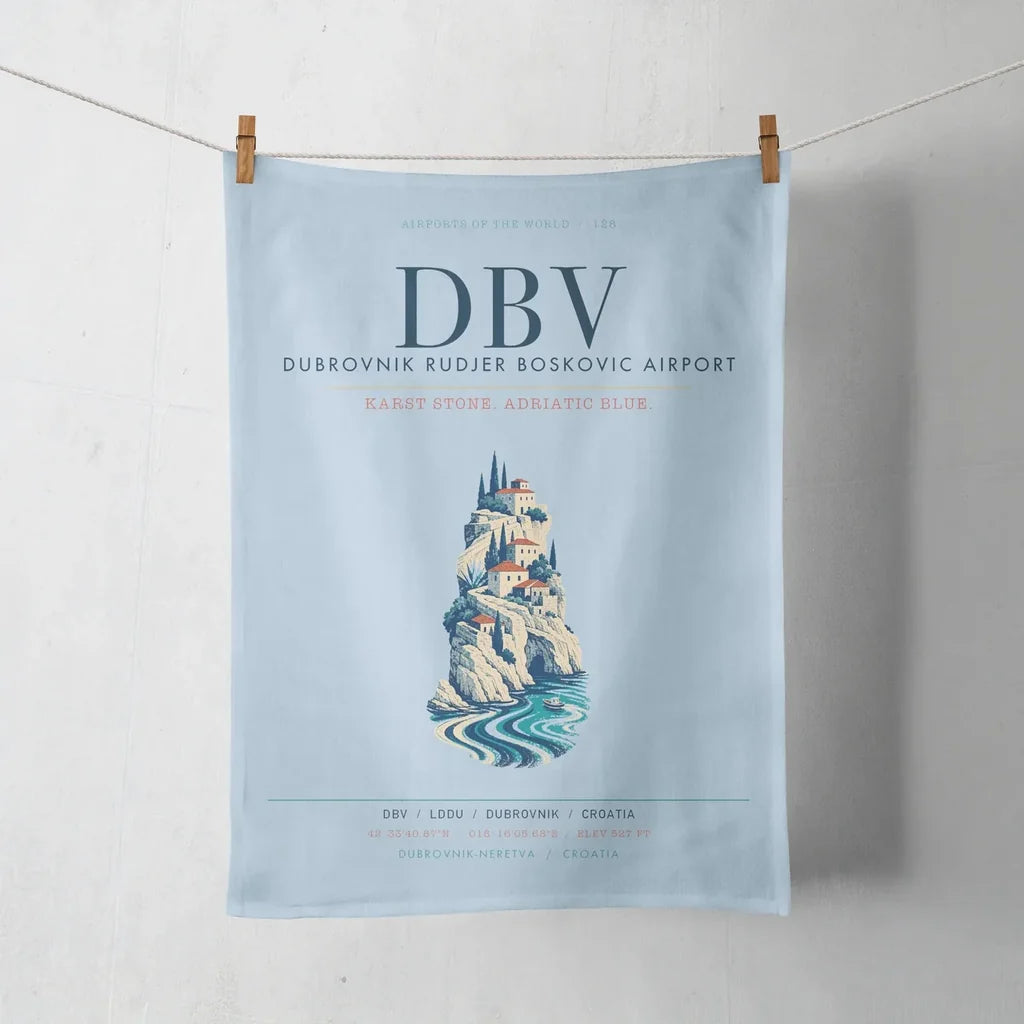 Dubrovnik Ruđer Bošković Airport (DBV) design on light blue towel