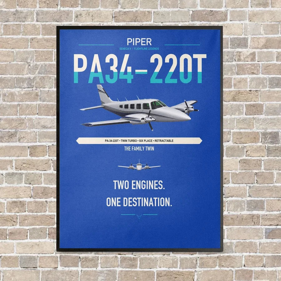 Piper PA-34-220T Seneca V vertical canvas print - framed - blue background