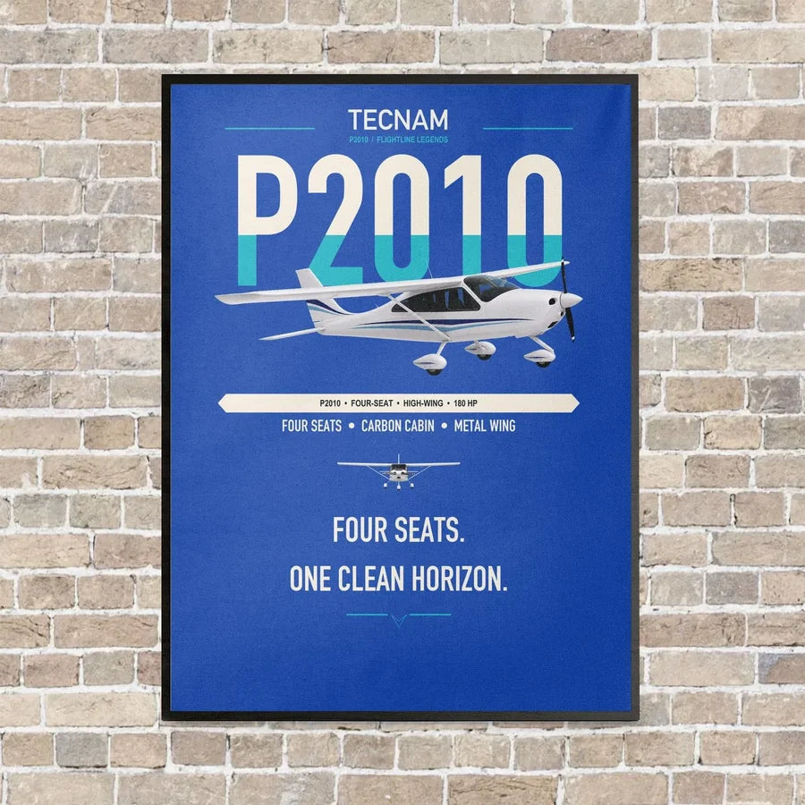 Tecnam P2010 vertical canvas print - framed - blue background
