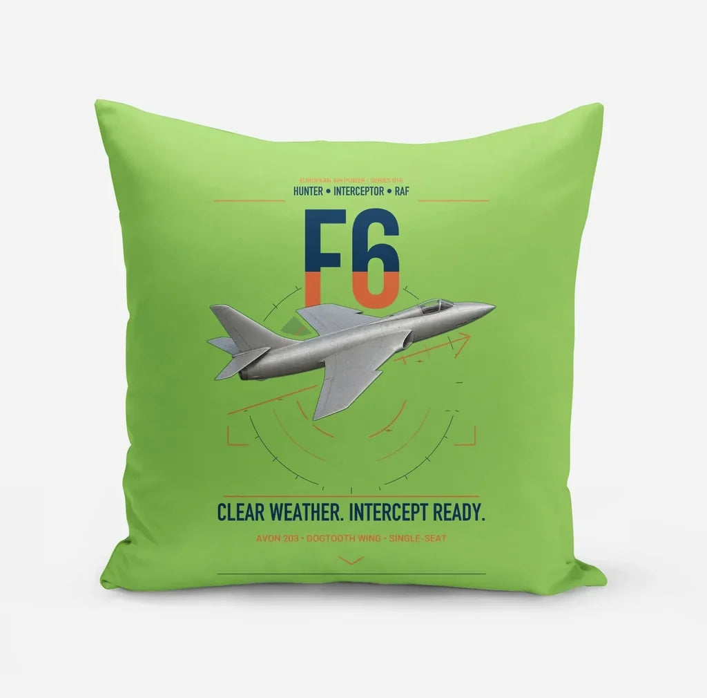 Hawker Hunter F6 design on light green pillow