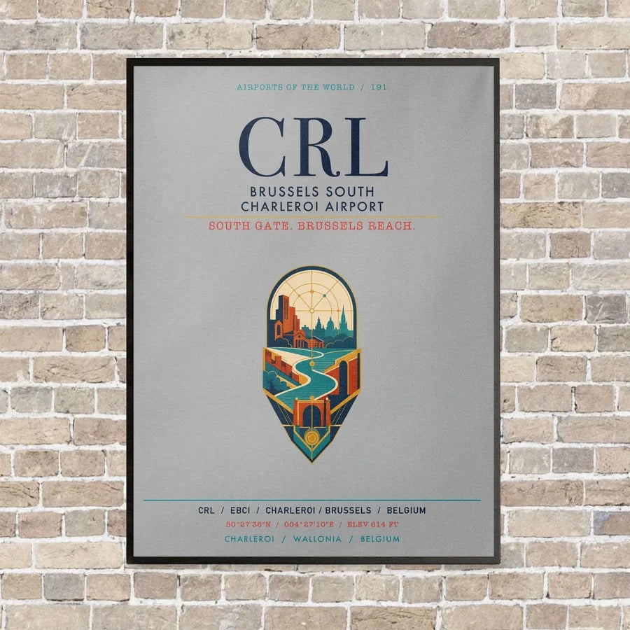 Brussels South Charleroi Airport CRL vertical canvas print - framed - light gray background