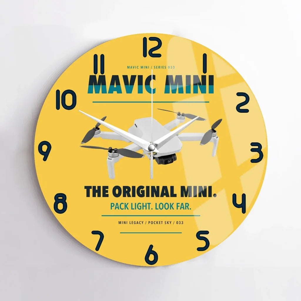 DJI Mavic Mini design on yellow no frame wall clock