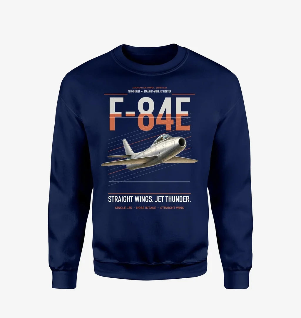 F-84E Thunderjet design on navy blue sweatshirt