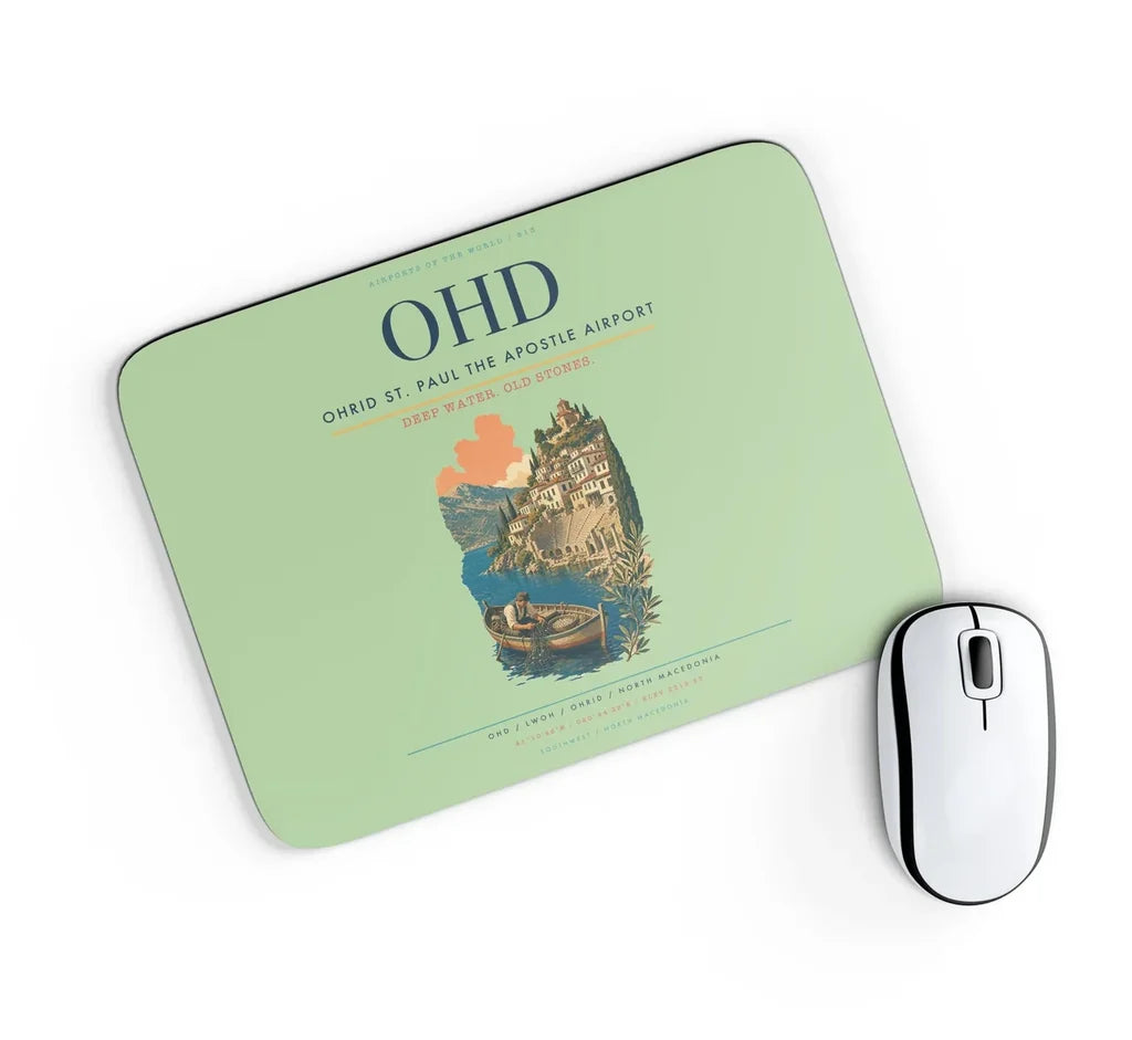 Ohrid St. Paul the Apostle Airport (OHD) design on light green rectangle mouse pad