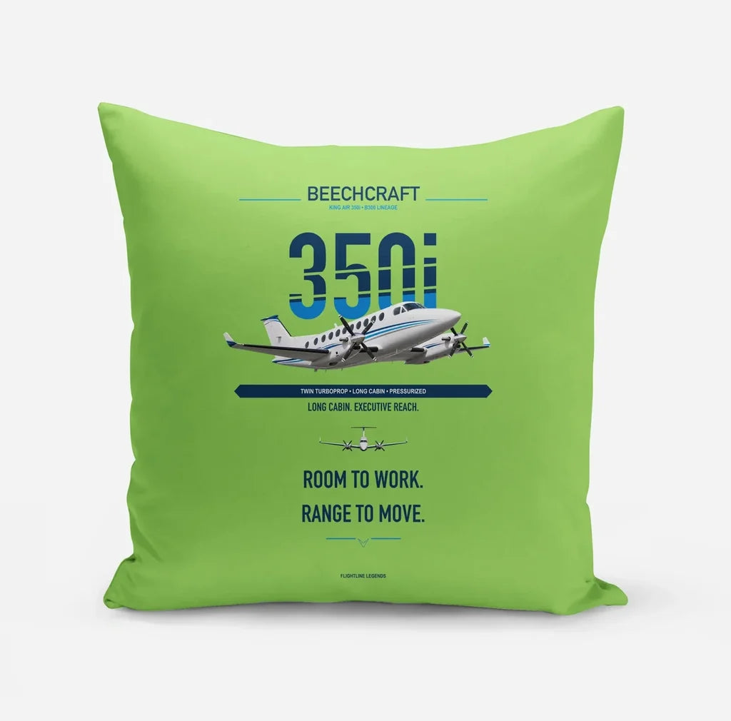 Beechcraft King Air 350i design on light green pillow