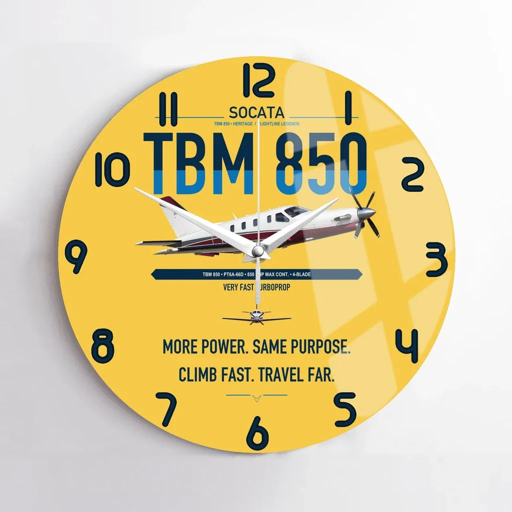 Socata TBM 850 design on yellow no frame wall clock