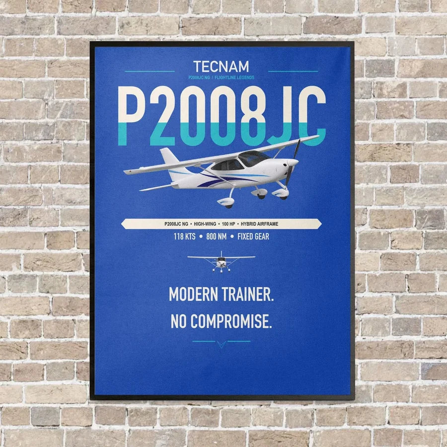 Tecnam P2008JC NG vertical canvas print - framed - blue background