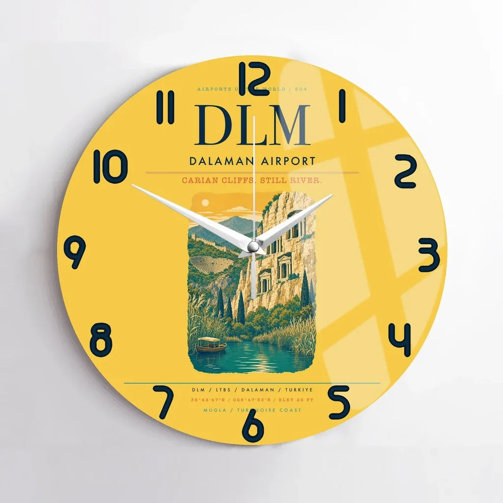 Dalaman Airport (DLM) design on yellow no frame wall clock